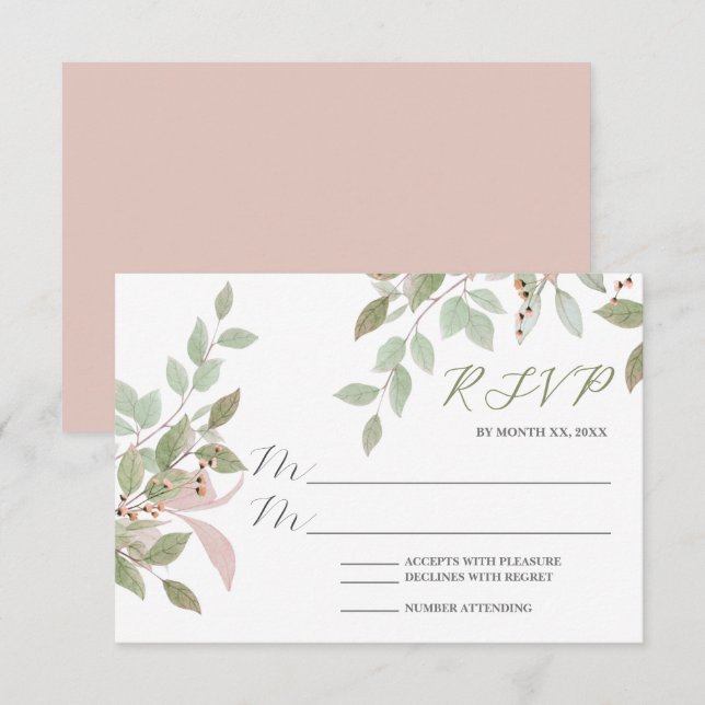 Cartão RSVP Casamento Cor de Água Rosa-de-Mola (Frente/Verso)