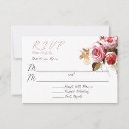 Cartão RSVP Casamento Cor de Água, Rosa, Rosas Antigos