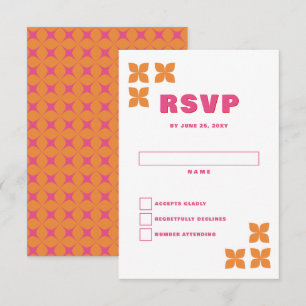 Cartão RSVP Casamento cor-de-laranja rosa com Groovy 70s