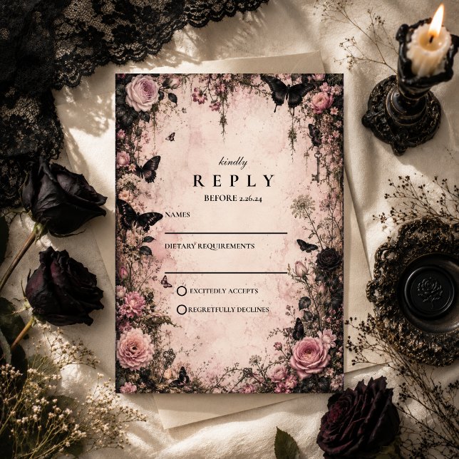 Cartão RSVP Casamento Cor-de-Rosa Gótico Temperamental (Criador carregado)