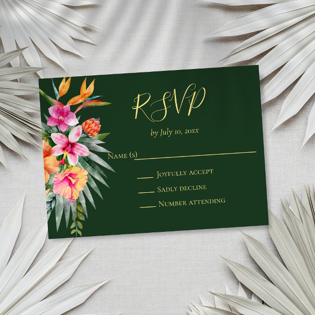 Cartão RSVP Casamento Cor-de-Rosa Laranja - Flores Tropicais C (Criador carregado)