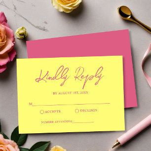 Cartão RSVP Casamento Cor-de-Rosa Moderno e Amarelo-Manteiga