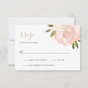 Cartão RSVP Casamento Cor-de-rosa-rosa com Rosa Blush Floral E