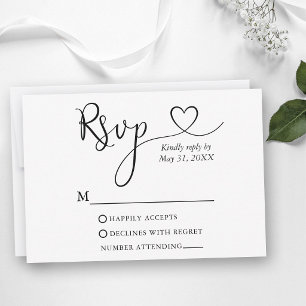 Cartão RSVP Casamento Coração Caligrafia Moderna