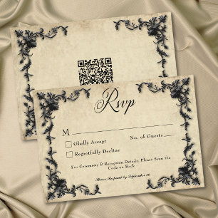 Cartão RSVP Casamento Coração Filigrana Pergaminho Bege Gótico