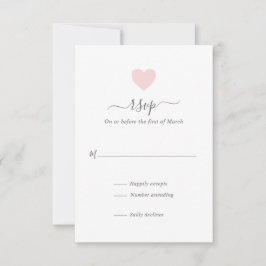 Cartão RSVP Casamento Coração Rosa Simples Moderno