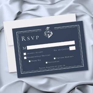 Cartão RSVP Casamento Costeiro Âncora Náutica Minimalista Azul
