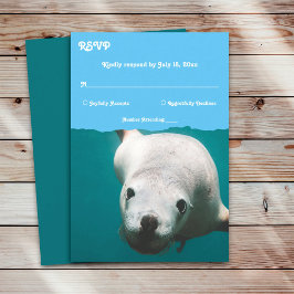 Cartão RSVP Casamento Costeiro do Leão de Aqua Sea marinho Azu