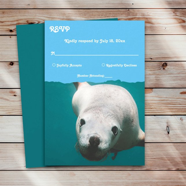 Cartão RSVP Casamento Costeiro do Leão de Aqua Sea marinho Azu (Criador carregado)