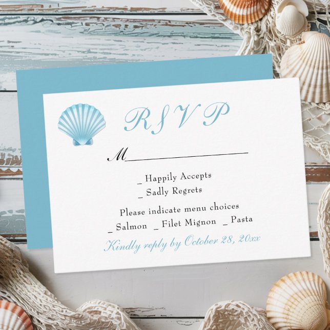 Cartão RSVP Casamento Costeiro Náutico de Praia de Seashell El (Criador carregado)