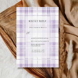 Cartão RSVP Casamento Country Xadrez Roxo Ameixa Retro