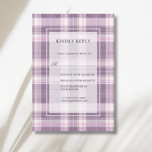 Cartão RSVP Casamento Country Xadrez Roxo Ameixa Vintage