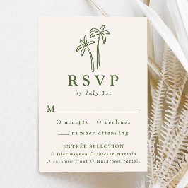 Cartão RSVP Casamento Creme com Palmeiras Desenhadas à Mão Mod