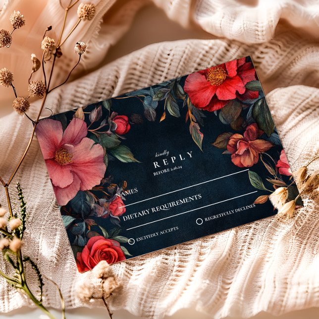 Cartão RSVP Casamento Crimson Noir  (Criador carregado)
