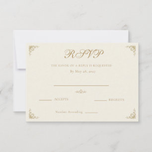 Cartão RSVP Casamento Cristão Elegante em Marfim e Dourado Ant