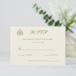 Cartão RSVP Casamento Cruz Mariana Católica Dourada