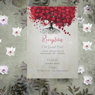 Cartão RSVP Casamento da Árvore Preta Folha Coração Vermelho d