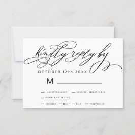 Cartão RSVP Casamento da caligrafia minimalista branca-escura