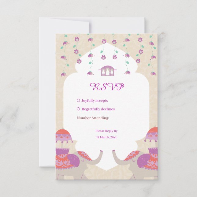Cartão RSVP casamento da Elegância Indiana (Frente)