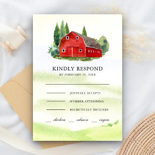 Cartão RSVP Casamento da Fazenda Rural Rustic Watercolor Red B