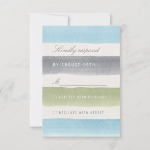 Cartão RSVP Casamento da praia com listras de aquarela russa R