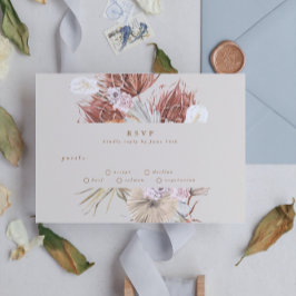 Cartão RSVP Casamento da Selva Floral de Cream Beige Pampas Gr