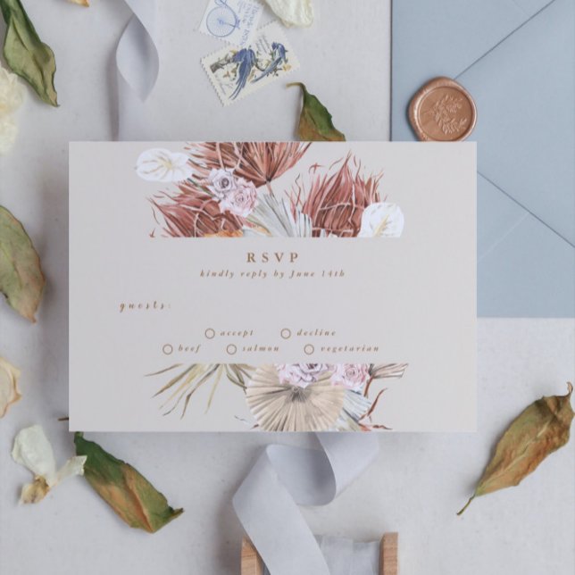 Cartão RSVP Casamento da Selva Floral de Cream Beige Pampas Gr (Criador carregado)