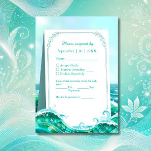 Cartão RSVP casamento da turquesa abstrato da onda costeira
