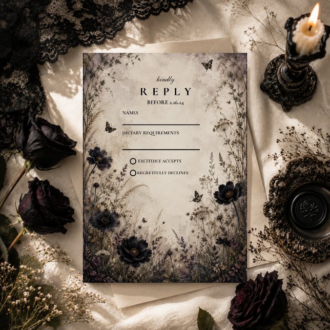 Cartão RSVP Casamento Dark Boho Goth (Criador carregado)