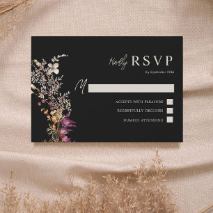 Cartão RSVP Casamento Dark Boho Wildflower