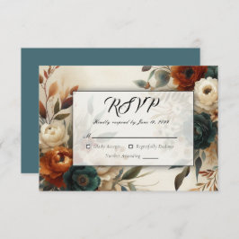 Cartão RSVP Casamento das Flores de Laranja e Azul Queimadas