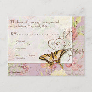 Cartão RSVP Casamento das Flores Florais Les Fleurs Peony Rosa