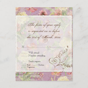 Cartão RSVP Casamento das Flores Florais Les Fleurs Peony Rosa