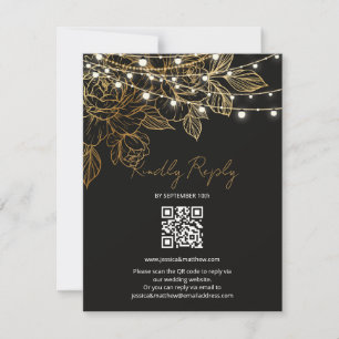Cartão RSVP Casamento das Luzes das Cordas das Flores Douradas