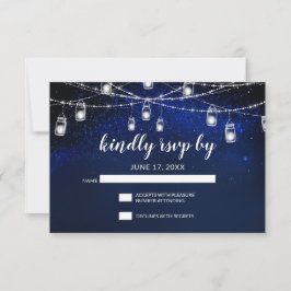 Cartão RSVP Casamento das Luzes das Cordas de Mason Jar Silver
