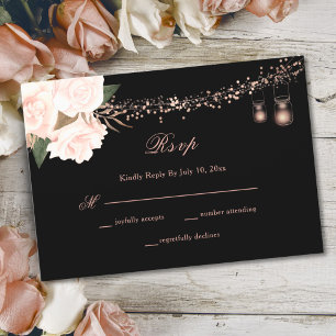Cartão RSVP Casamento das luzes de cordas flóricas Rosa de pre