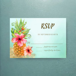 Cartão RSVP Casamento de Abacaxi Floral Tropical Watercolor