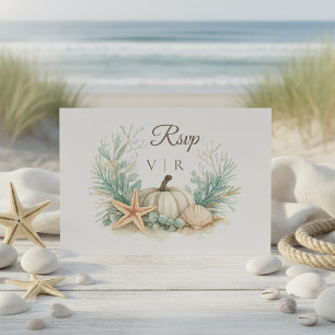 Cartão RSVP Casamento de Abóbora Concha Outono Costeiro 