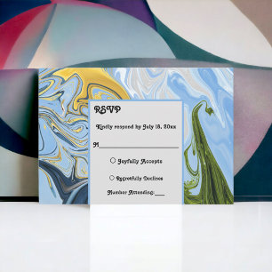 Cartão RSVP Casamento de Abstrato Azul Amarelo Verde Mínimo El