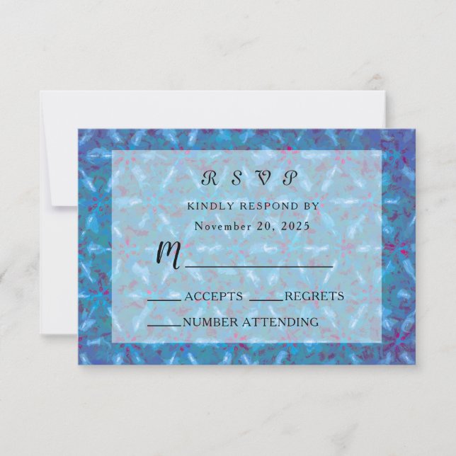 Cartão RSVP Casamento de Abstrato de Aquarela Azul Elegante (Frente)