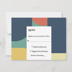 Cartão RSVP Casamento de Abstrato de Arte Retro Colorida Elega