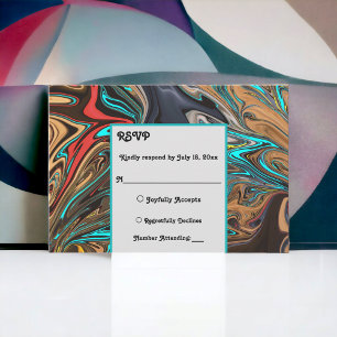 Cartão RSVP Casamento de Abstrato de Ondas Coloridas de Óleo P