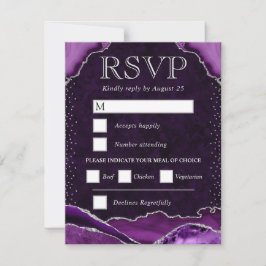 Cartão RSVP Casamento de Ágata Roxa e Prata