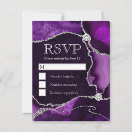 Cartão RSVP Casamento de Ágata Roxa e Prata