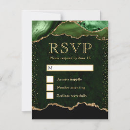 Cartão RSVP Casamento de Ágata Verde e Dourada