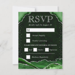 Cartão RSVP Casamento de Ágata Verde e Prata
