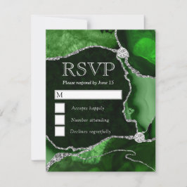 Cartão RSVP Casamento de Ágata Verde e Prata