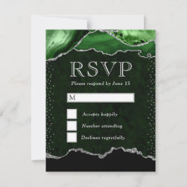 Cartão RSVP Casamento de Ágata Verde e Prata