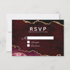 Cartão RSVP Casamento de Agitação Dourada da Elegância Burgund