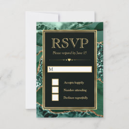 Cartão RSVP Casamento de Agitação Elegante Verde e Dourada